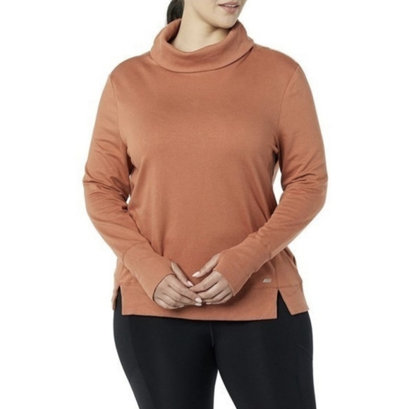 Amazon Essentials Rust/Orange Long Sleeve Terry Funnelneck Top NWT - Picture 2 of 10